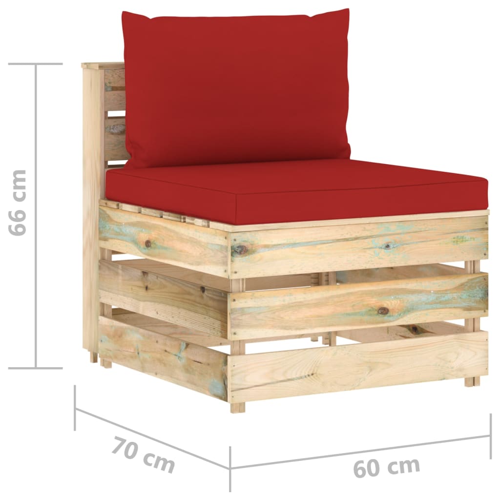 Modularna srednja sofa s jastucima od zeleno impregniranog drva