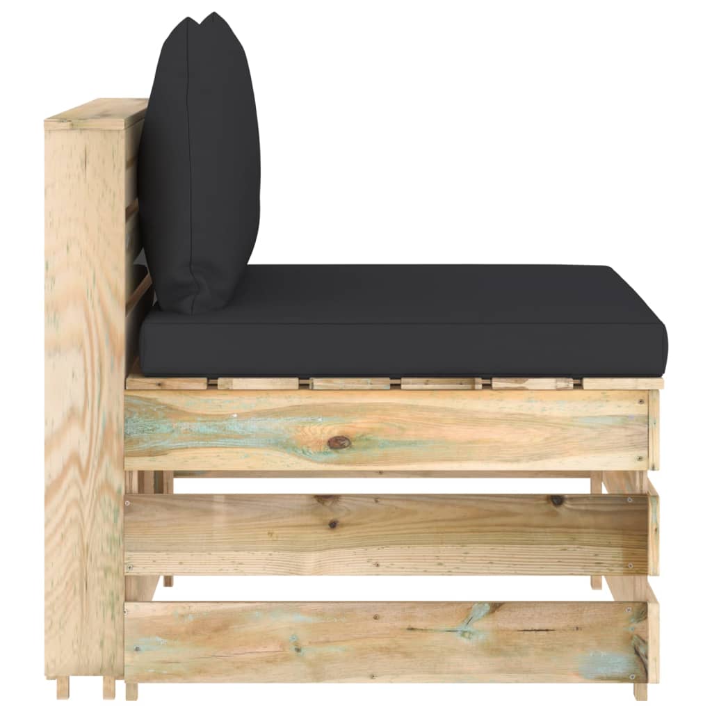 Modularna srednja sofa s jastucima od zeleno impregniranog drva