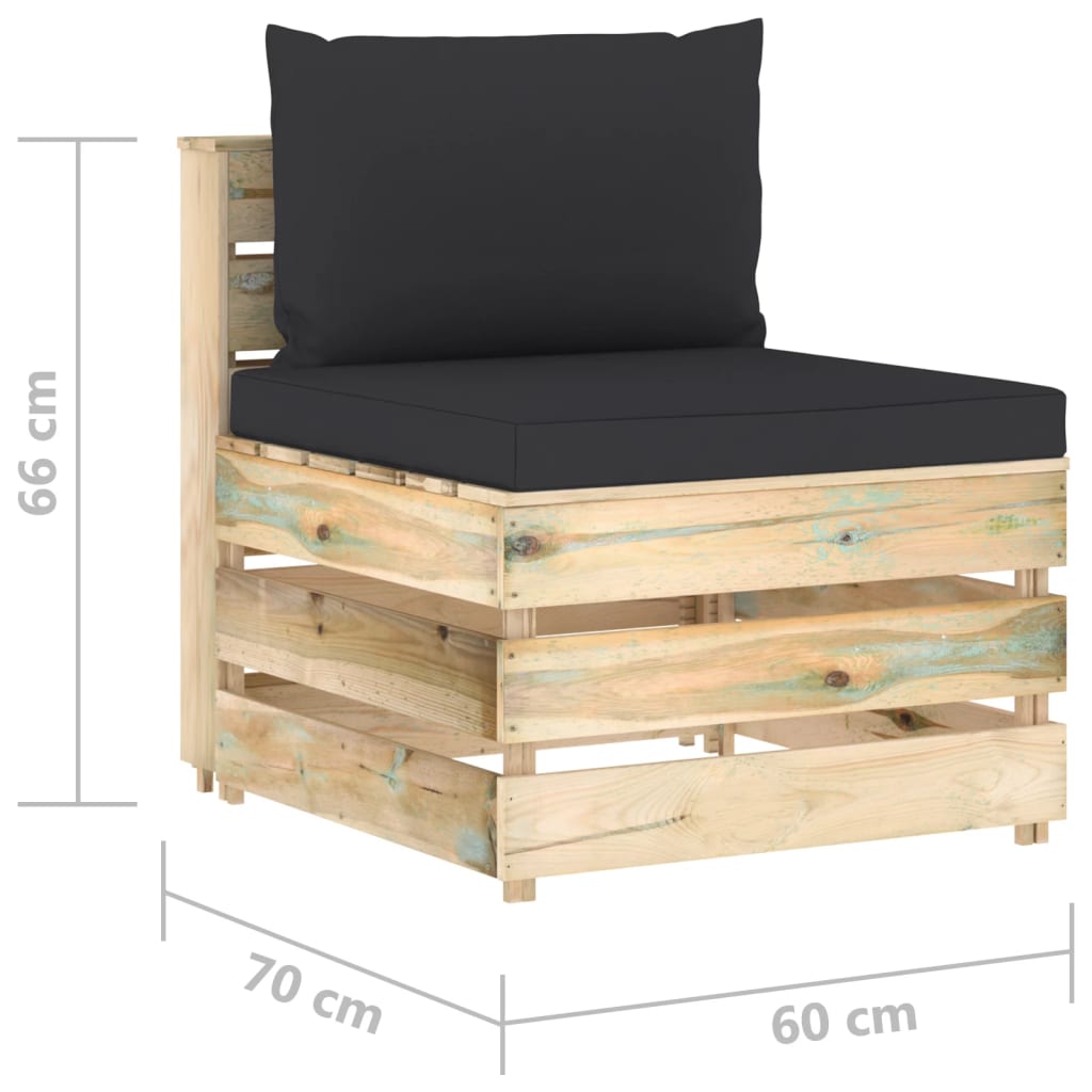 Modularna srednja sofa s jastucima od zeleno impregniranog drva