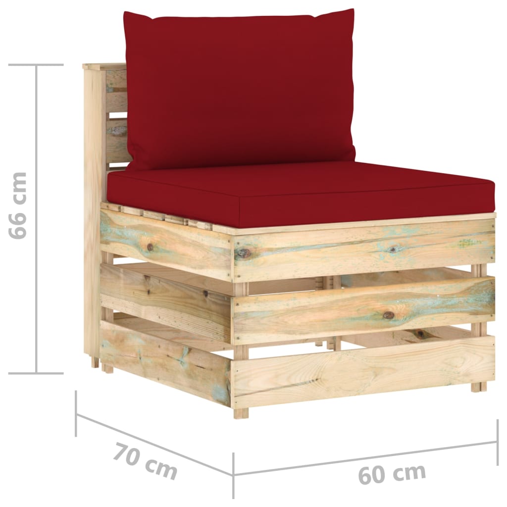 Modularna srednja sofa s jastucima od zeleno impregniranog drva