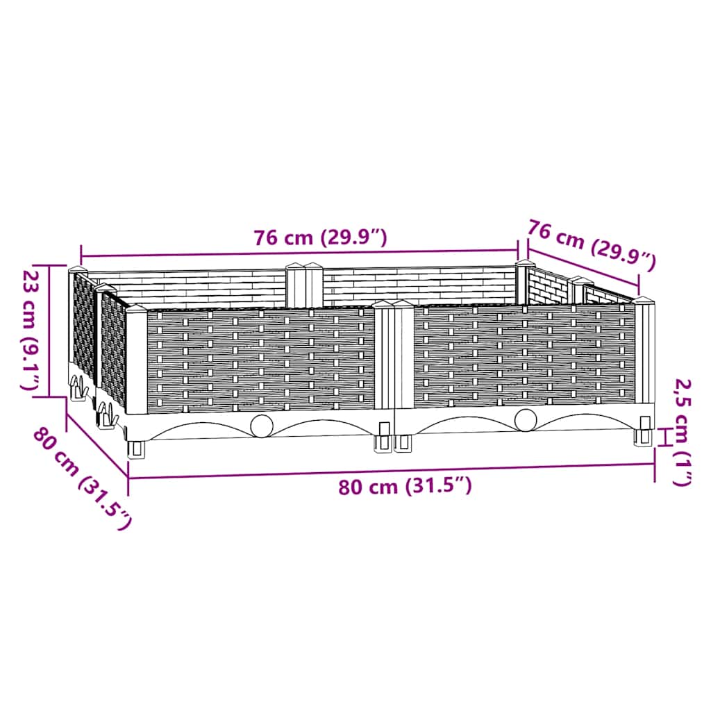 Povišena gredica 80 x 80 x 23 cm od polipropilena