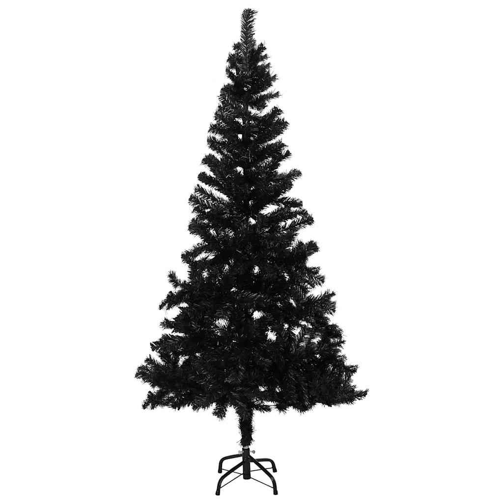 Umjetno osvijetljeno božićno drvce s kuglicama crno 210 cm PVC