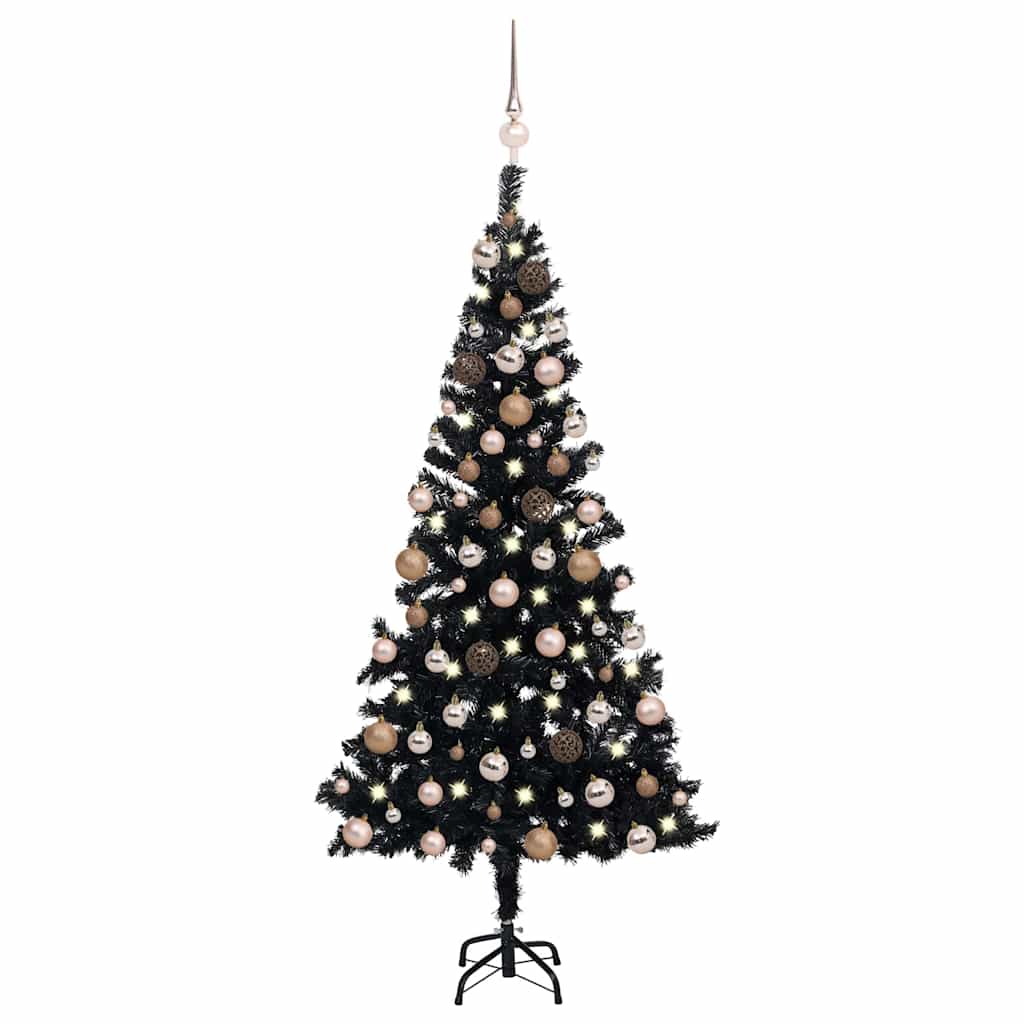 Umjetno osvijetljeno božićno drvce s kuglicama crno 120 cm PVC