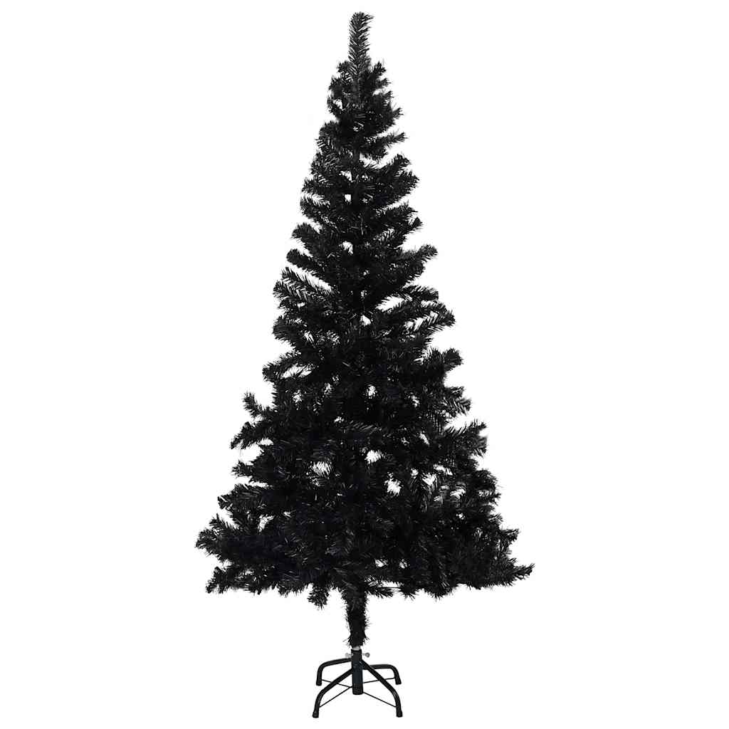 Umjetno osvijetljeno božićno drvce s kuglicama crno 120 cm PVC