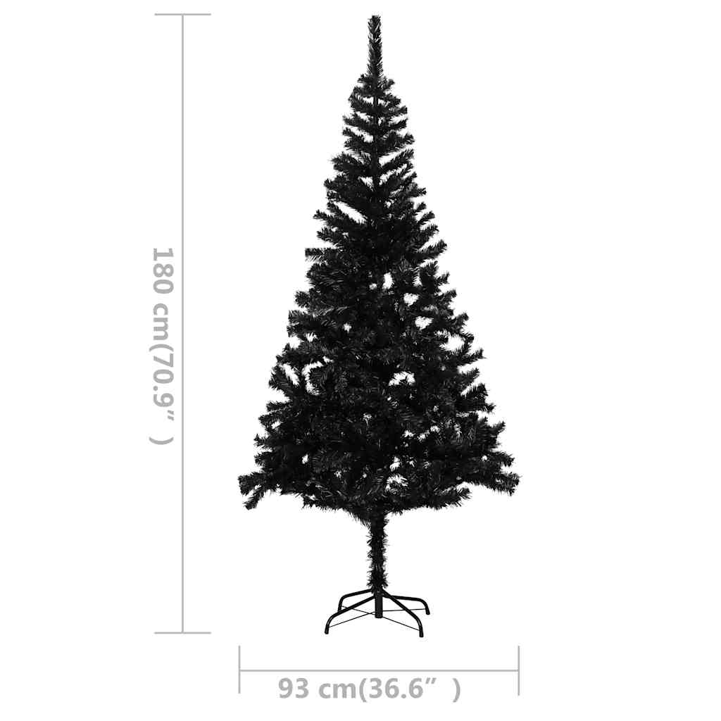 Umjetno osvijetljeno božićno drvce s kuglicama crno 180 cm PVC