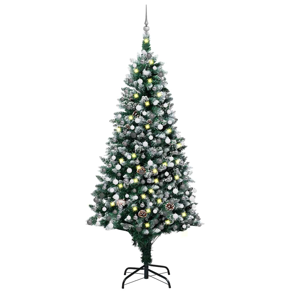 Umjetna božićna jelka s LED svjetlima i setom kuglica i češerima 210 cm