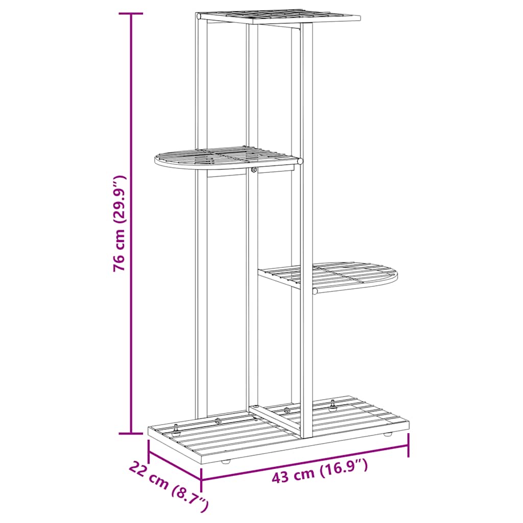 Stalak za cvijeće s 4 razine 43 x 22 x 76 cm crni metalni
