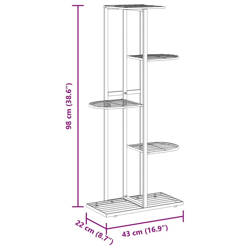 Stalak za cvijeće s 5 razina 43 x 22 x 98 cm crni metalni