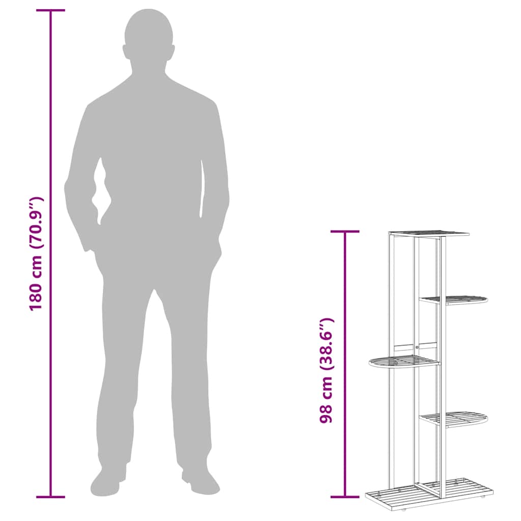 Stalak za cvijeće s 5 razina 43 x 22 x 98 cm crni metalni