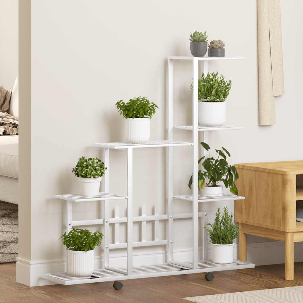 Stalak za cvijeće s kotačima 94,5 x 25 x 92,5 cm bijeli metalni