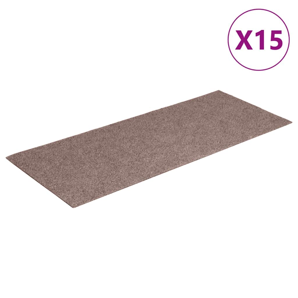 Prostirke za stepenice samoljepljive 15 kom 60x25 cm svijetlosmeđe pravokutne