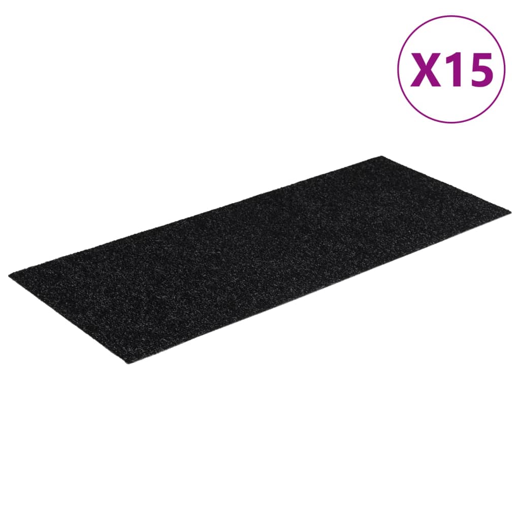 Prostirke za stepenice samoljepljive 15 kom 60x25 cm crne pravokutne