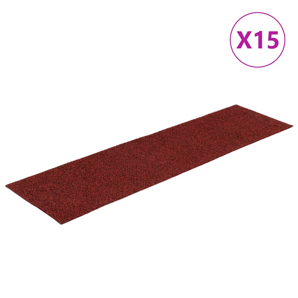 Prostirke za stepenice samoljepljive 15 kom 76x20 cm bordo crvene pravokutne