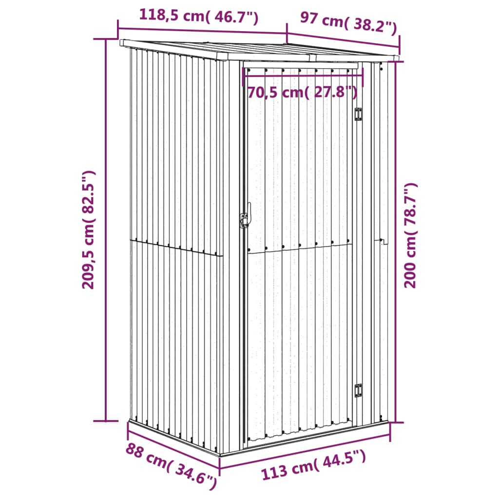 Vrtna kućica smeđa 118,5x97x209,5 cm pocinčani čelik