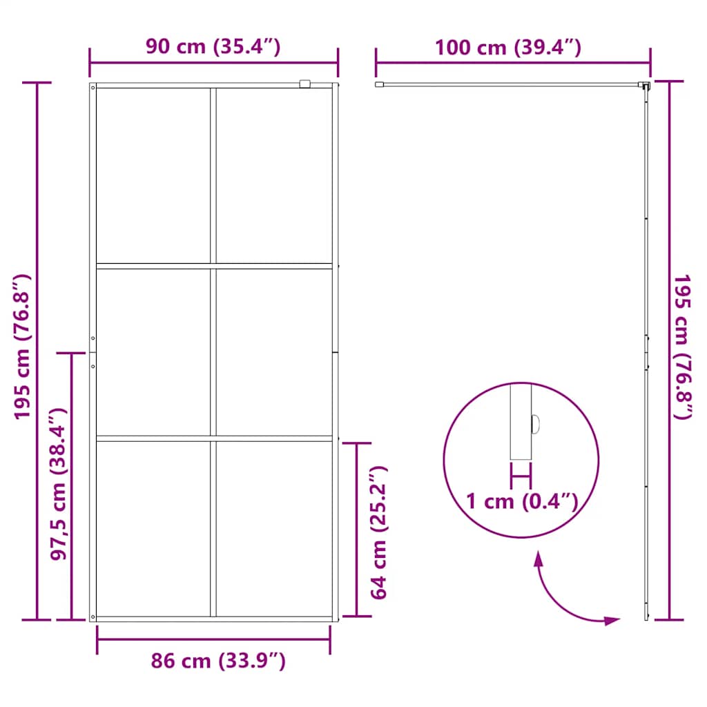 Pregrada za tuširanje s prozirnim staklom ESG 90 x 195 cm crna