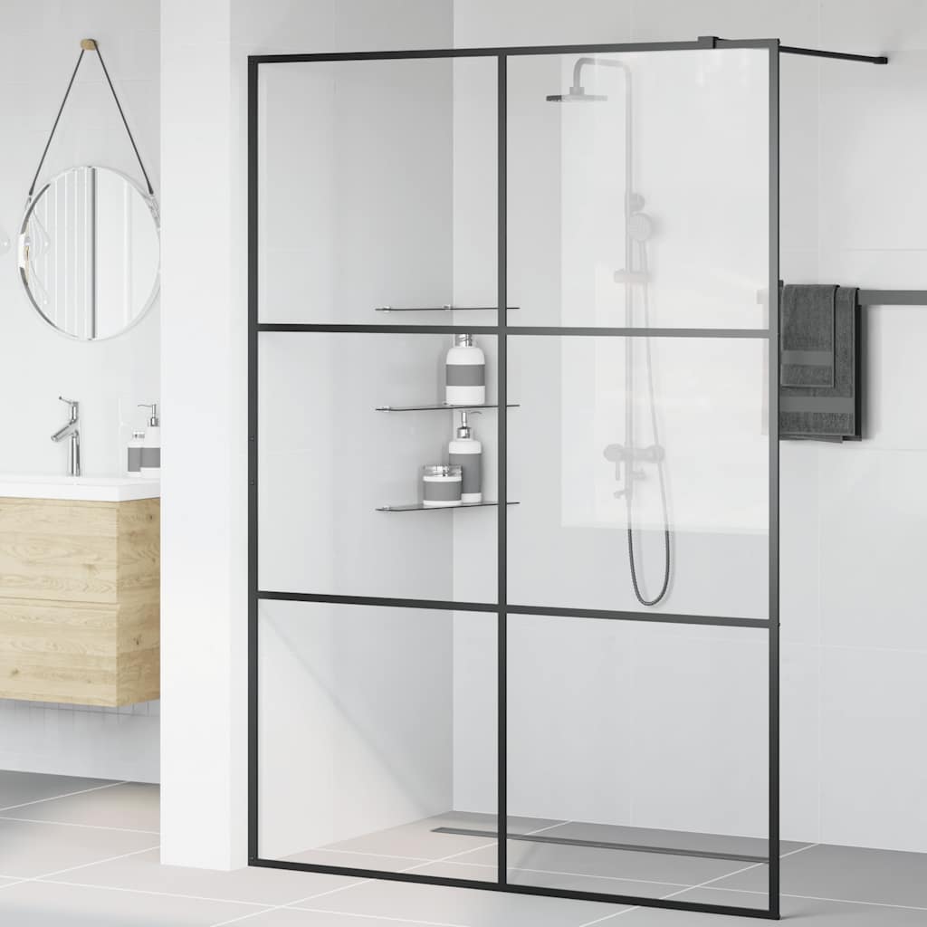 Pregrada za tuširanje s prozirnim staklom ESG 140 x 195 cm crna