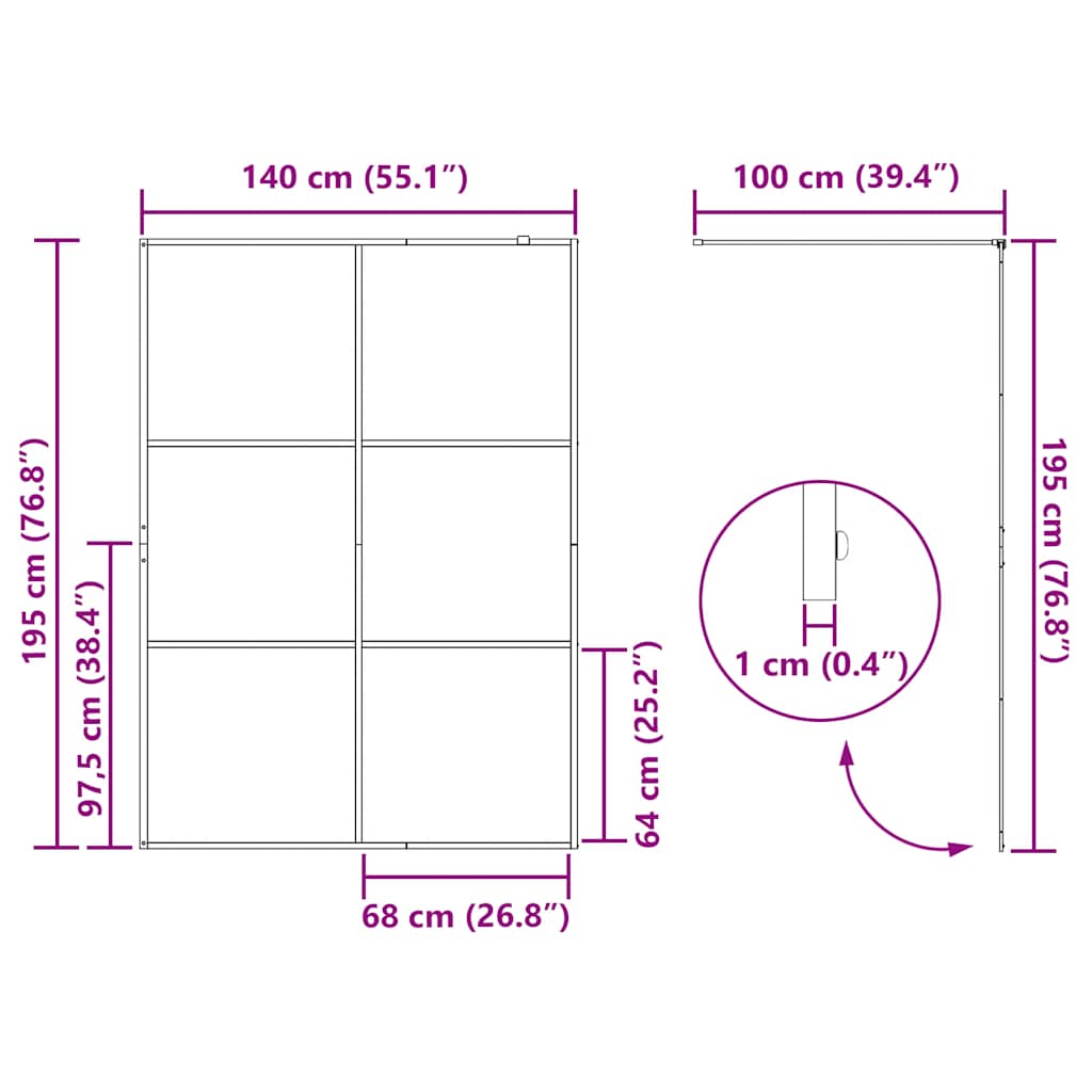 Pregrada za tuširanje s prozirnim staklom ESG 140 x 195 cm crna