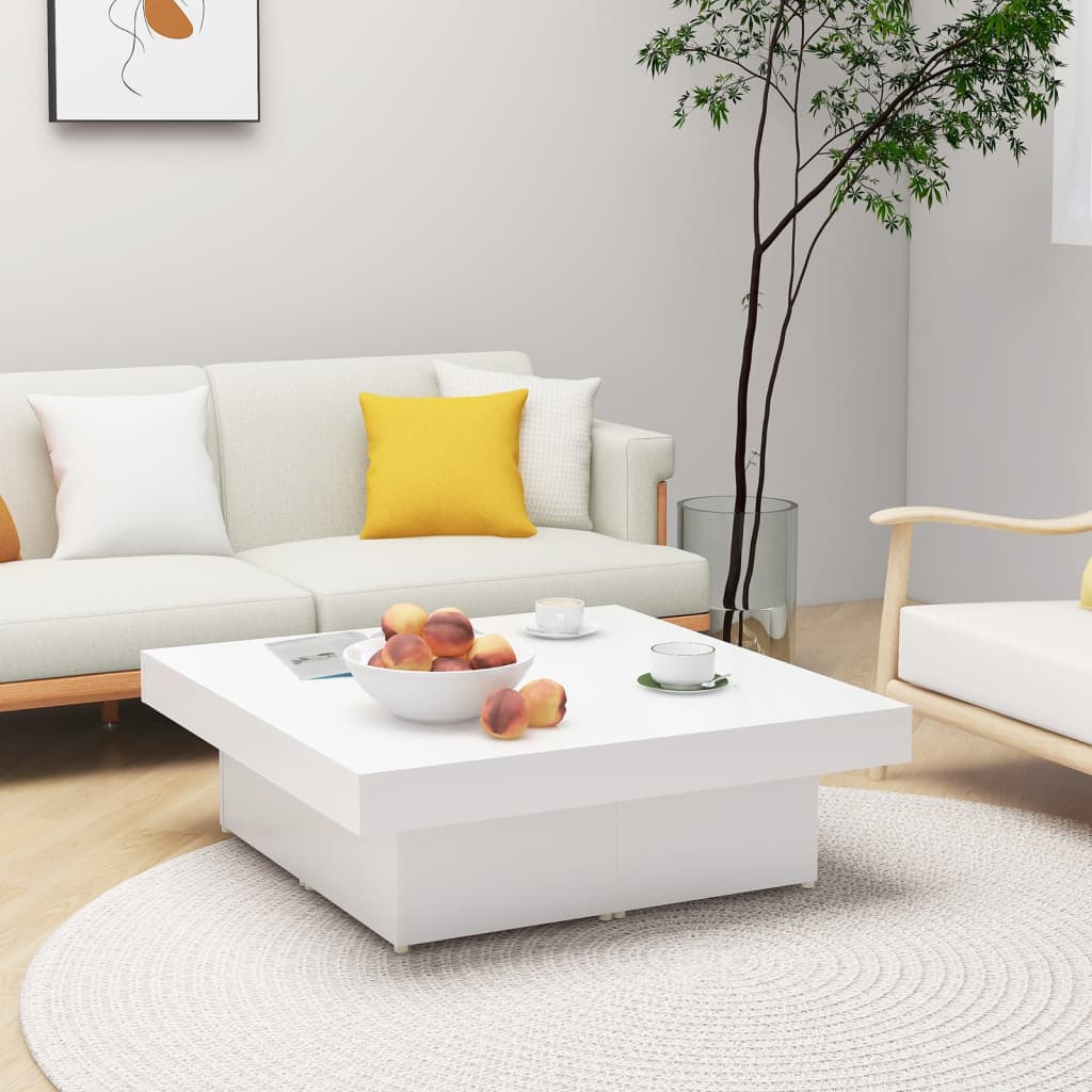 Stolić za kavu bijeli 90 x 90 x 28 cm od konstruiranog drva