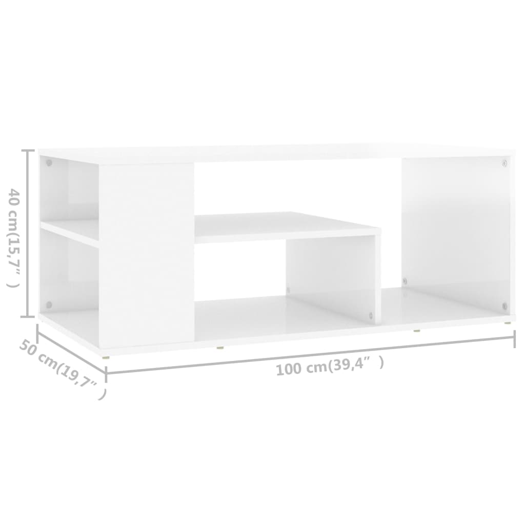 Stolić za kavu sjajni bijeli 100x50x40 cm konstruirano drvo