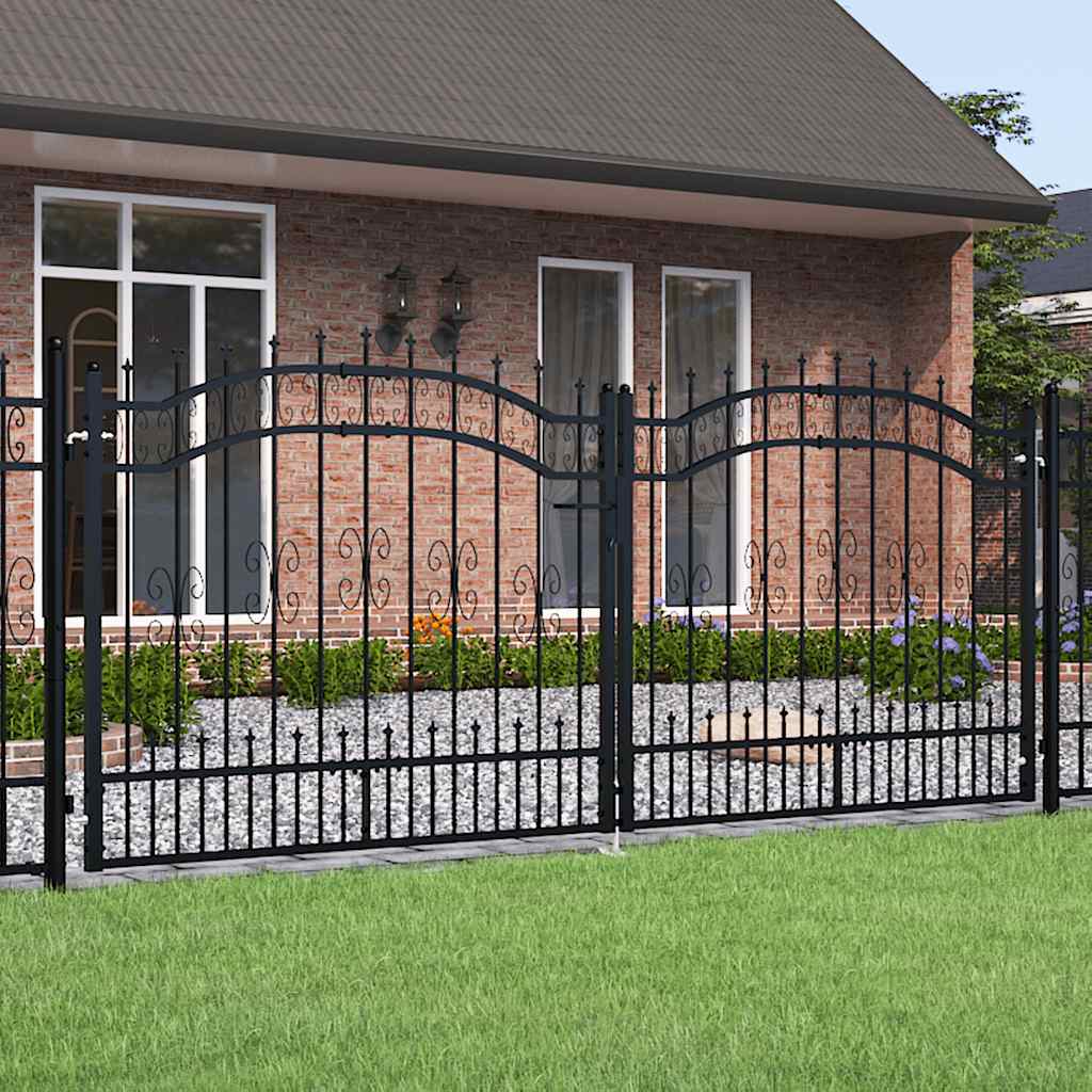 Vrata za ogradu KAMPEN s kopljem na vrhu crna 302 x 125 cm čelična