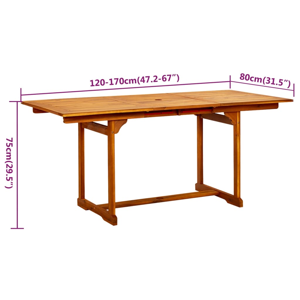 5-dijelni vrtni blagovaonski set od masivnog bagremovog drva 120-170 cm