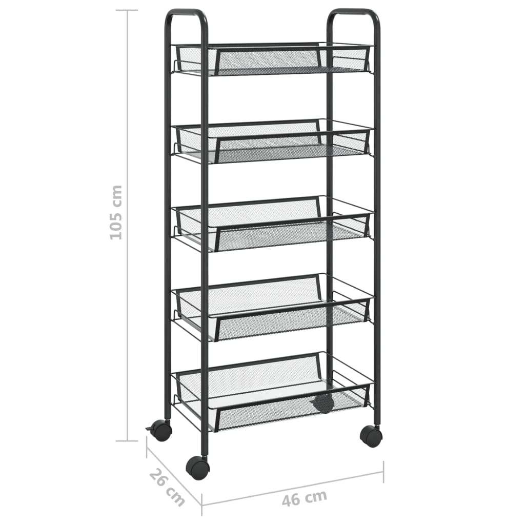 Kuhinjska kolica s 5 razina crna 46 x 26 x 105 cm željezna