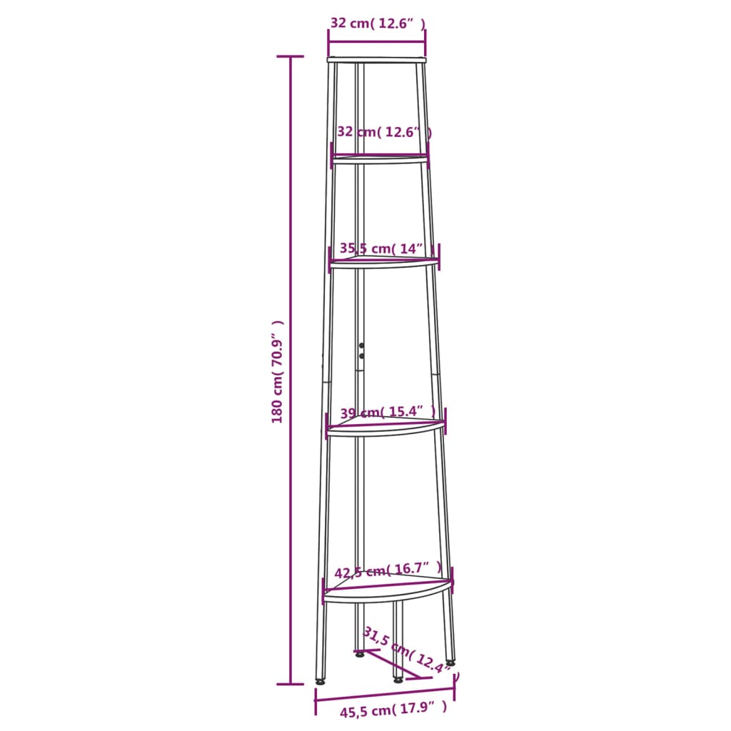 Kutne police s 5 razina tamnosmeđe-crne 45,5 x 31,5 x 180 cm