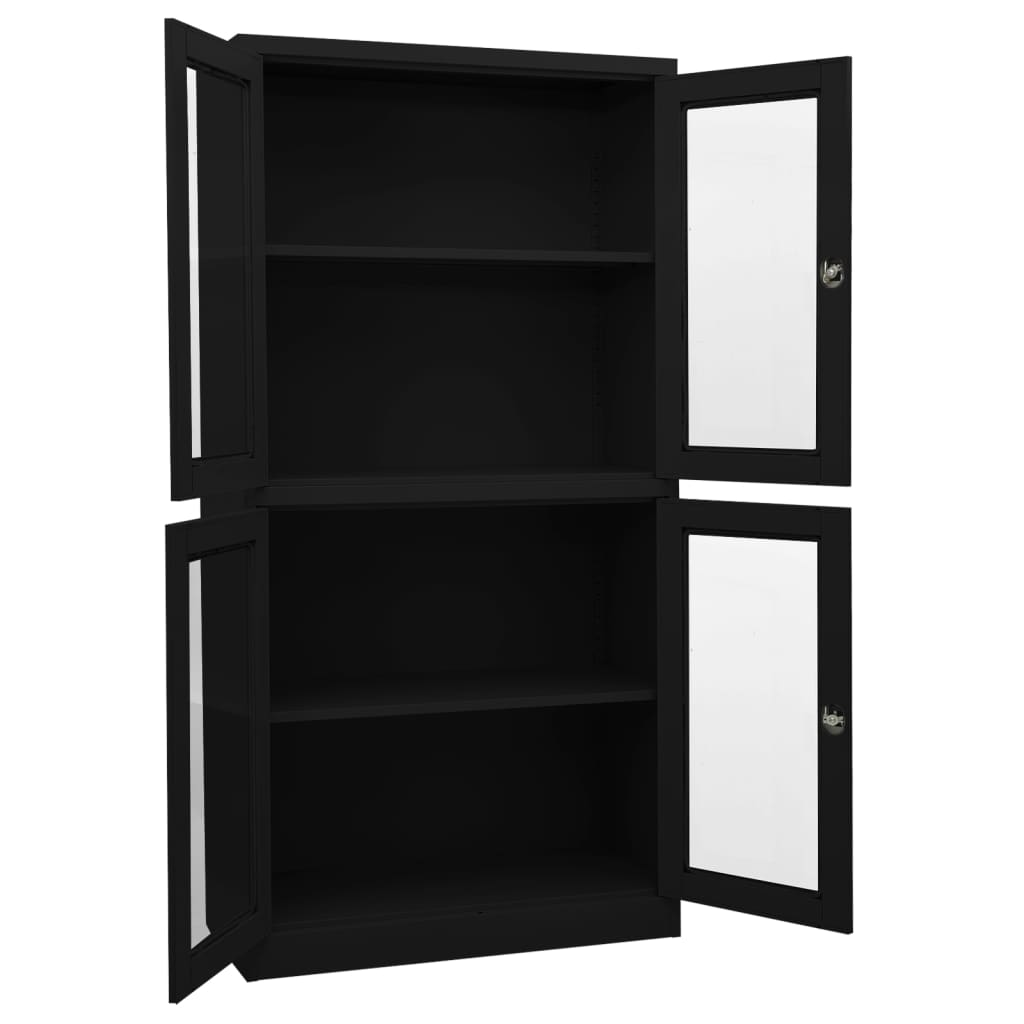 Uredski ormarić crni 90 x 40 x 180 cm čelik i kaljeno staklo