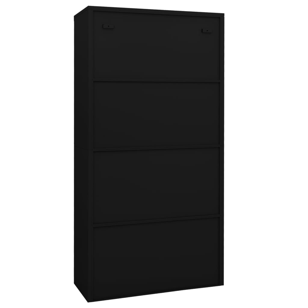 Uredski ormarić crni 90 x 40 x 180 cm čelik i kaljeno staklo