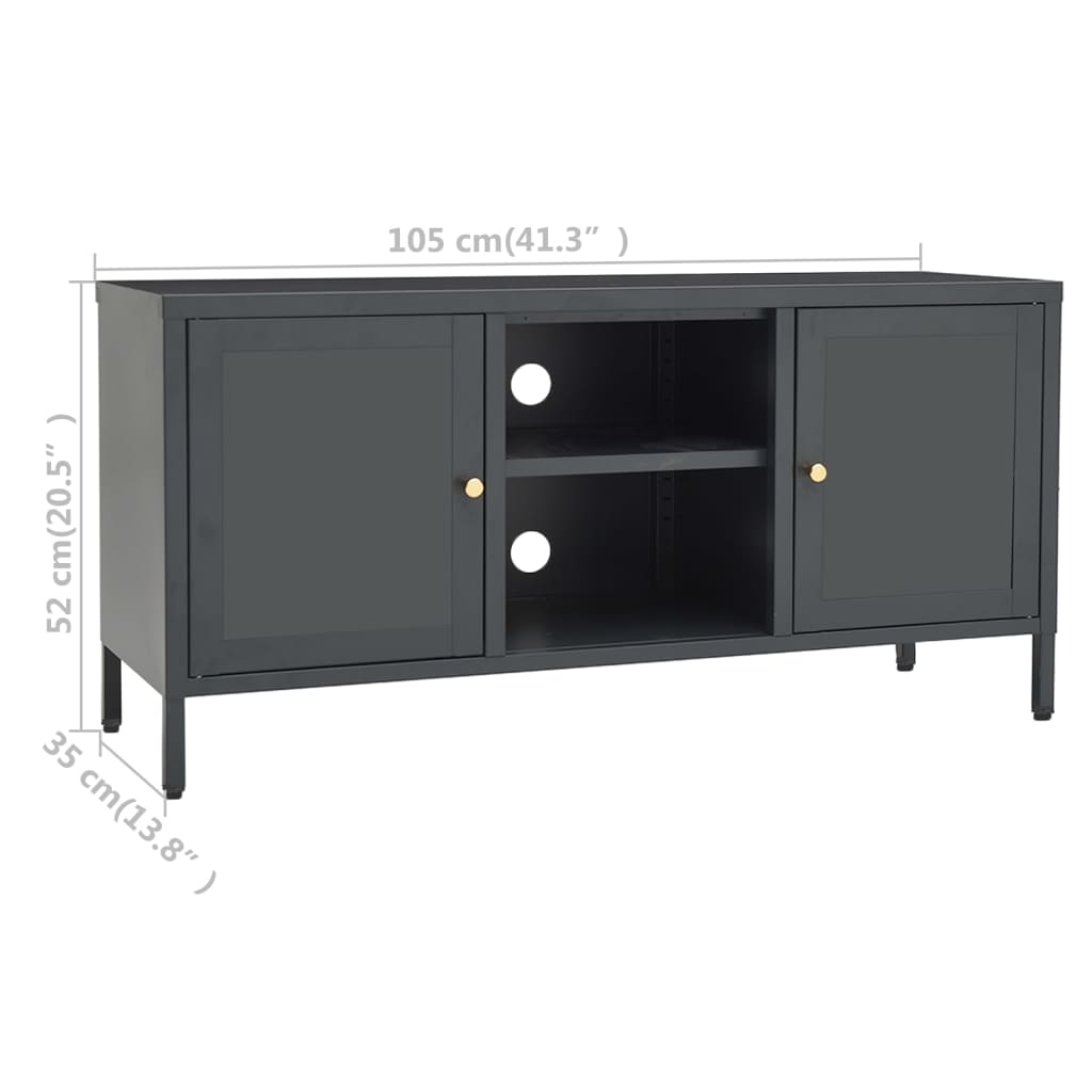 TV ormarić antracit 105 x 35 x 52 cm od čelika i stakla