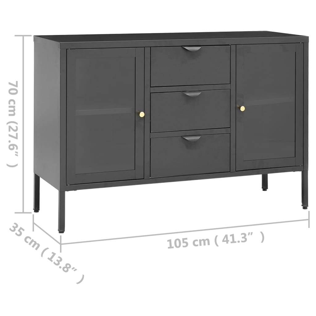 Komoda antracit 105 x 35 x 70 cm od čelika i kaljenog stakla