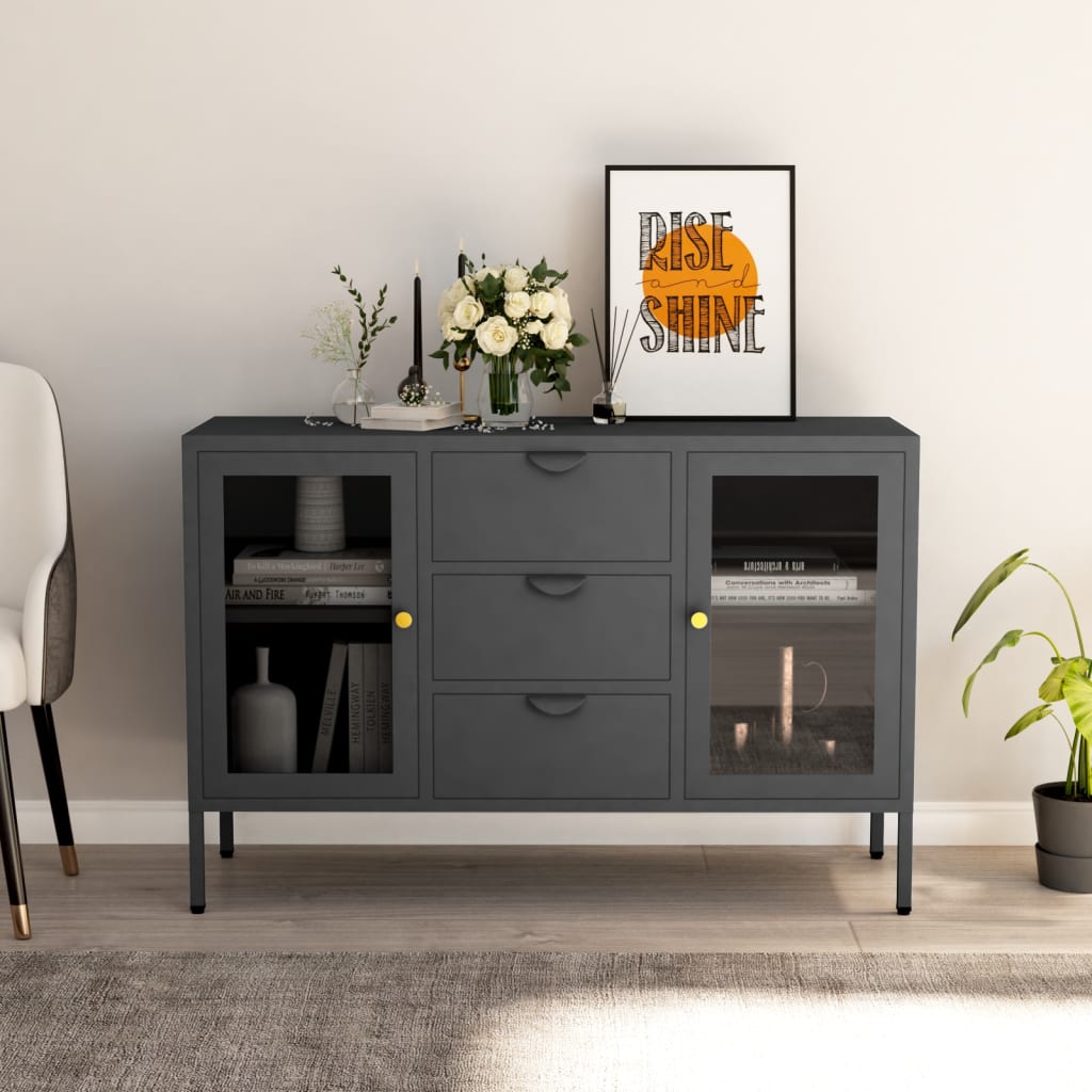 Komoda antracit 105 x 35 x 70 cm od čelika i kaljenog stakla