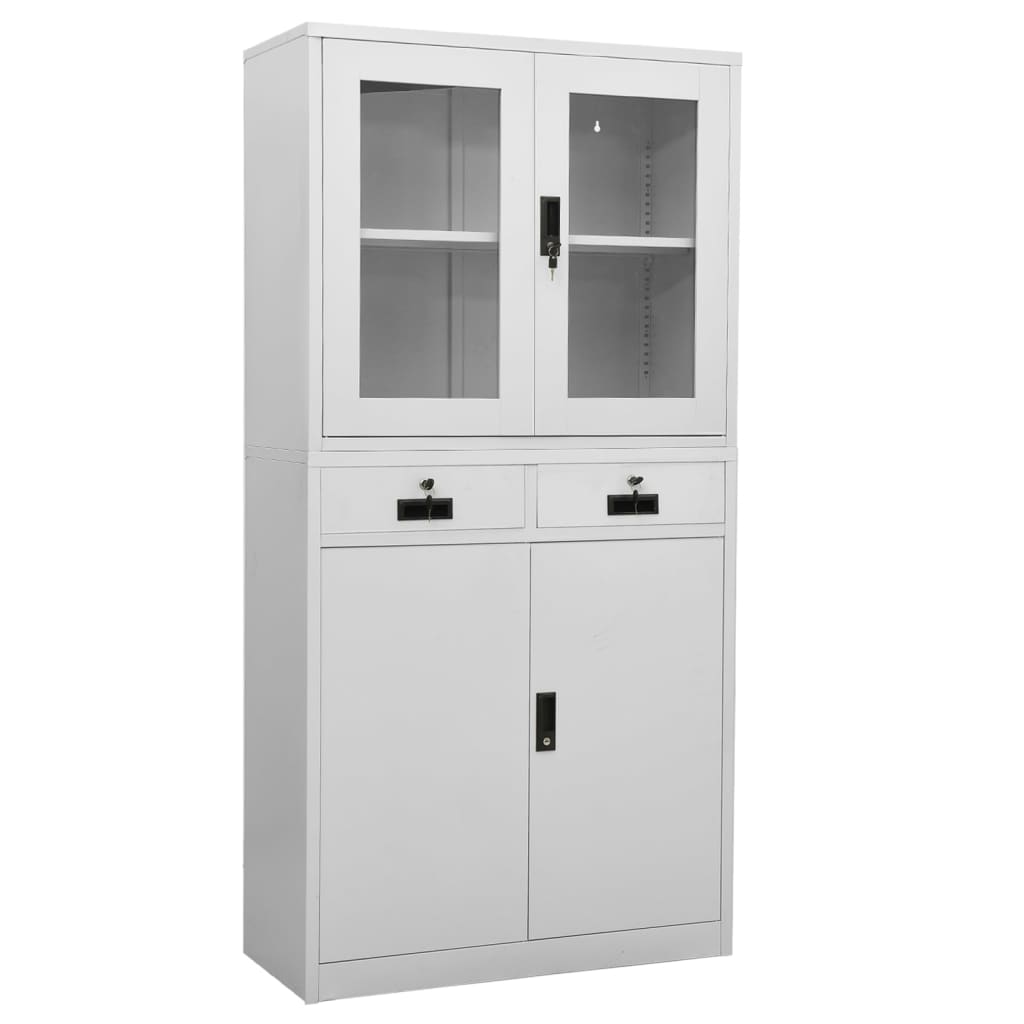 Uredski ormarić svjetlosivi 90x40x180 cm čelik i kaljeno staklo