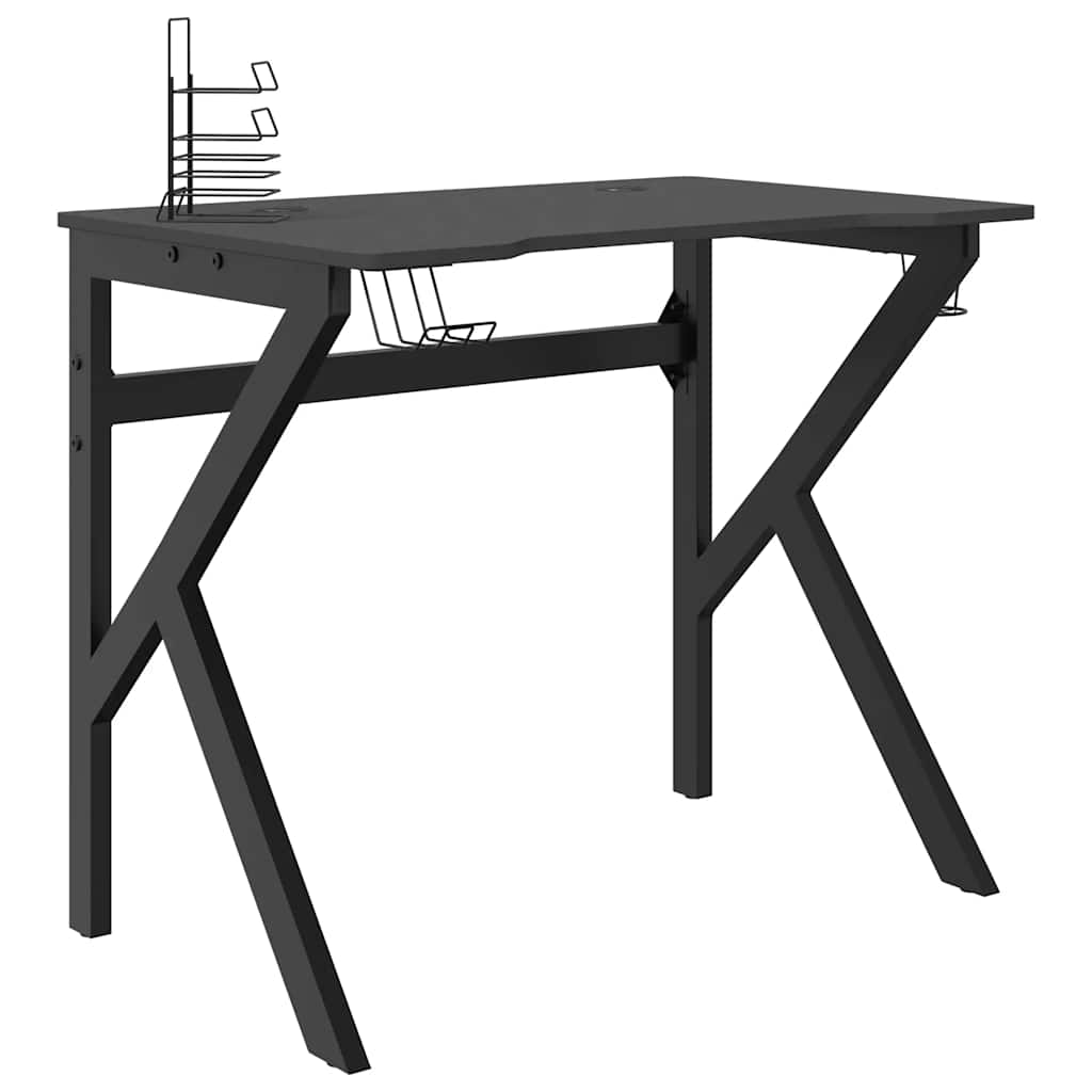 Igraći stol s nogama u oblika slova K crni 90 x 60 x 75 cm