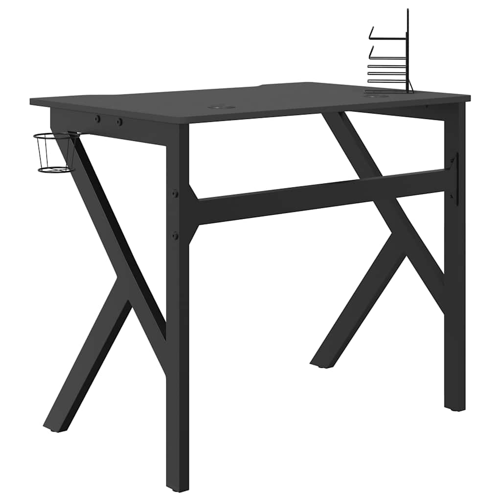 Igraći stol s nogama u oblika slova K crni 90 x 60 x 75 cm