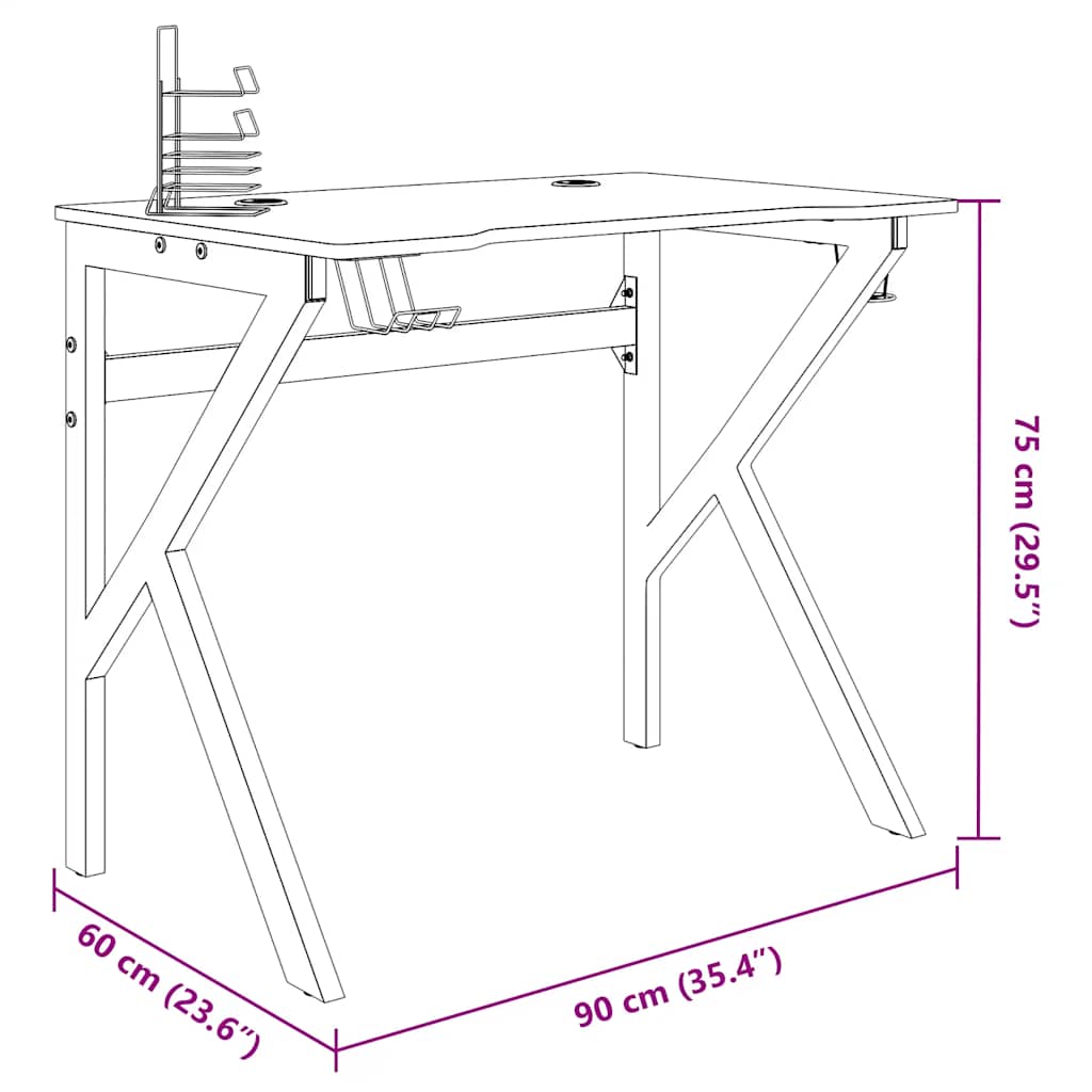 Igraći stol s nogama u oblika slova K crni 90 x 60 x 75 cm