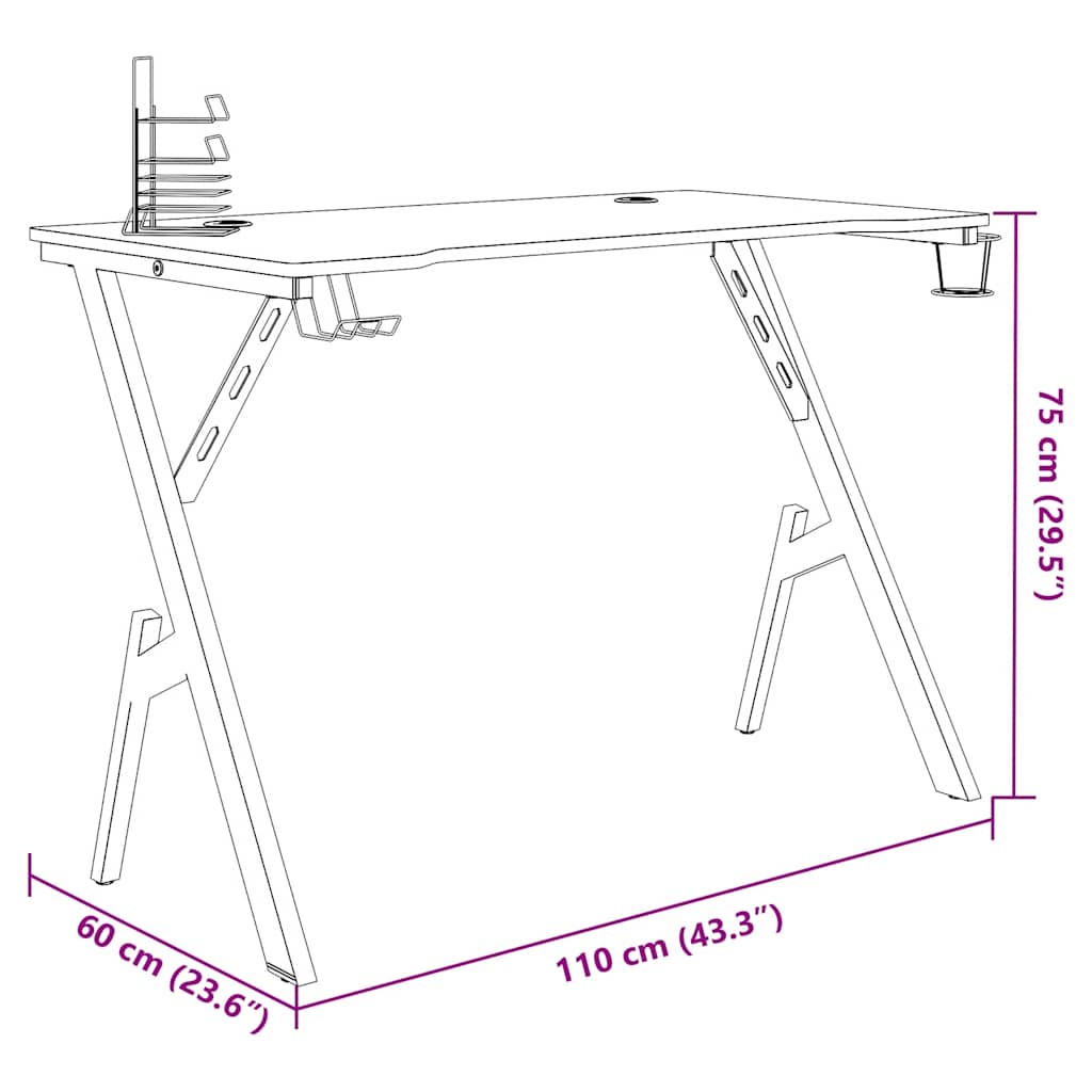 Igraći stol s nogama u obliku slova Y crni 110 x 60 x 75 cm
