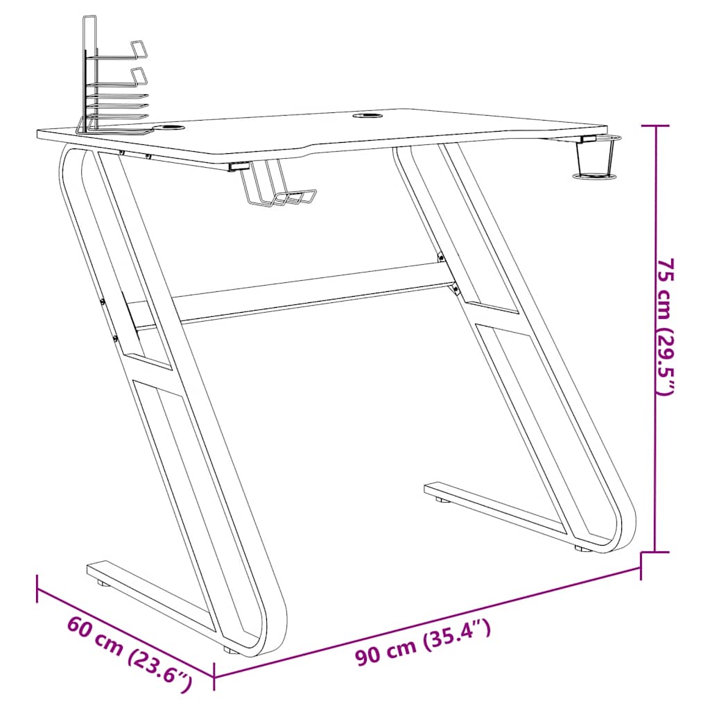 Igraći stol s nogama u oblika slova ZZ crni 90 x 60 x 75 cm