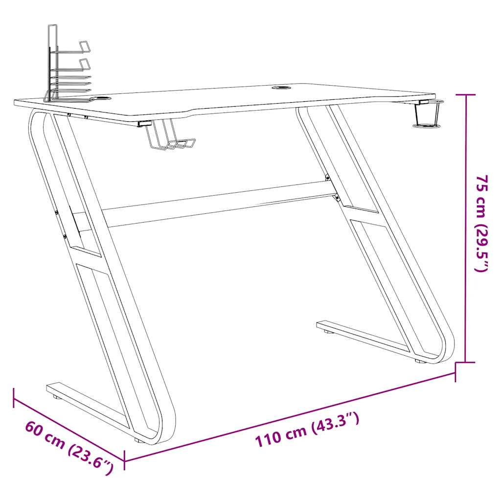 Igraći stol s nogama u oblika slova ZZ crni 110 x 60 x 75 cm