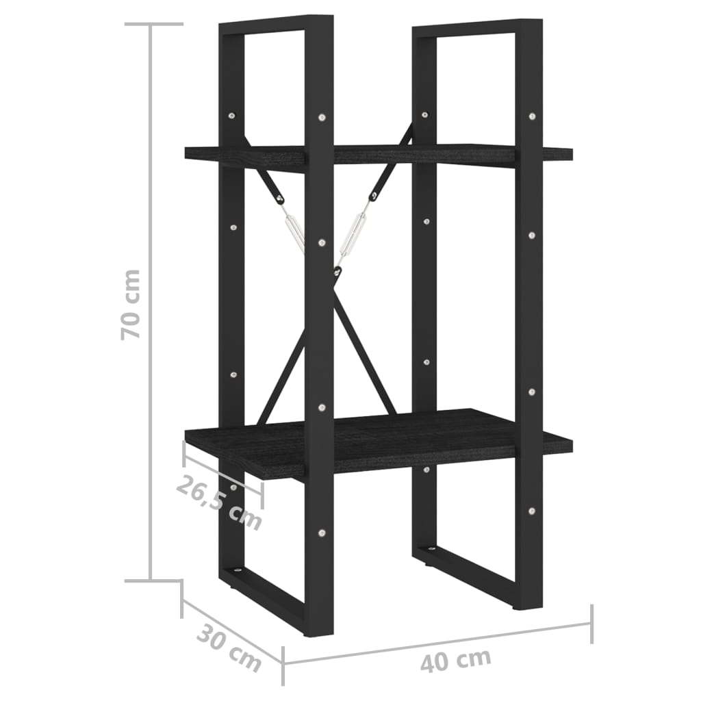 Ormarić za knjige s 2 razine crni 40 x 30 x 70 cm od borovine