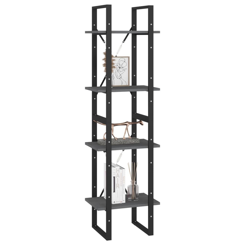 Ormarić za knjige s 4 razine sivi 40x30x140 cm masivna borovina
