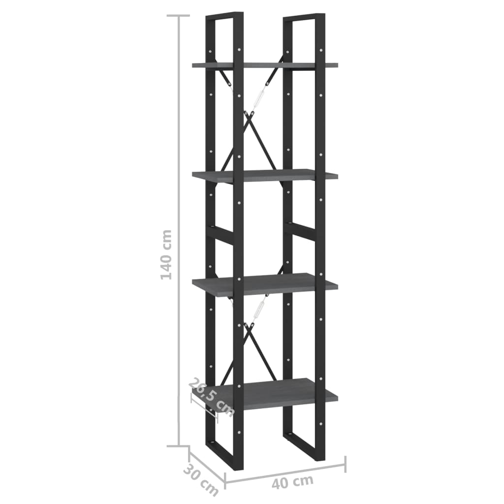 Ormarić za knjige s 4 razine sivi 40x30x140 cm masivna borovina