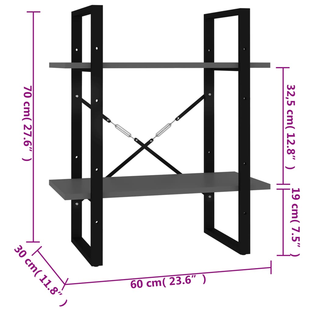 Ormarić za knjige s 2 razine sivi 60x30x70 cm konstruirano drvo