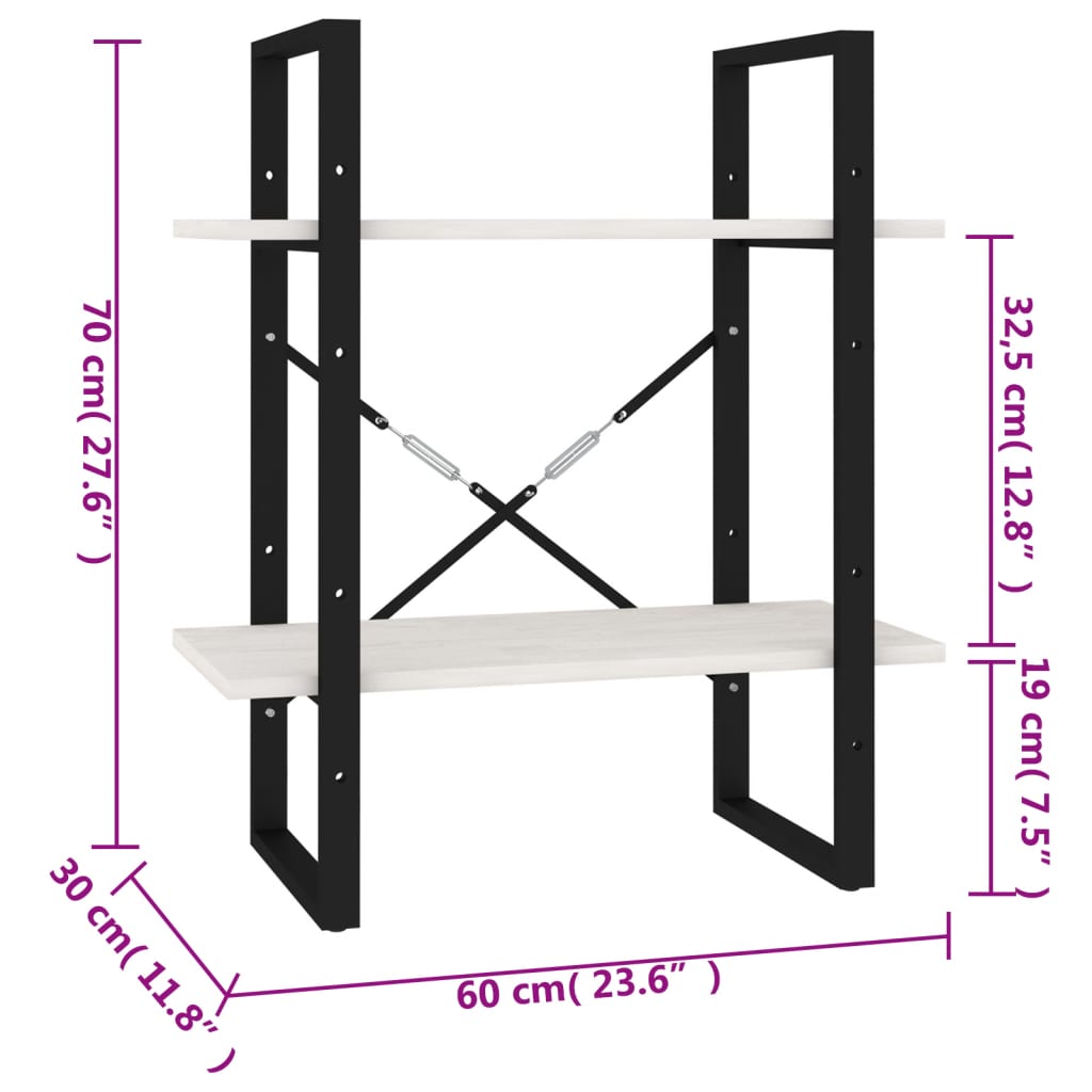 Ormarić za knjige s 2 razine bijeli 60x30x70cm masivna borovina