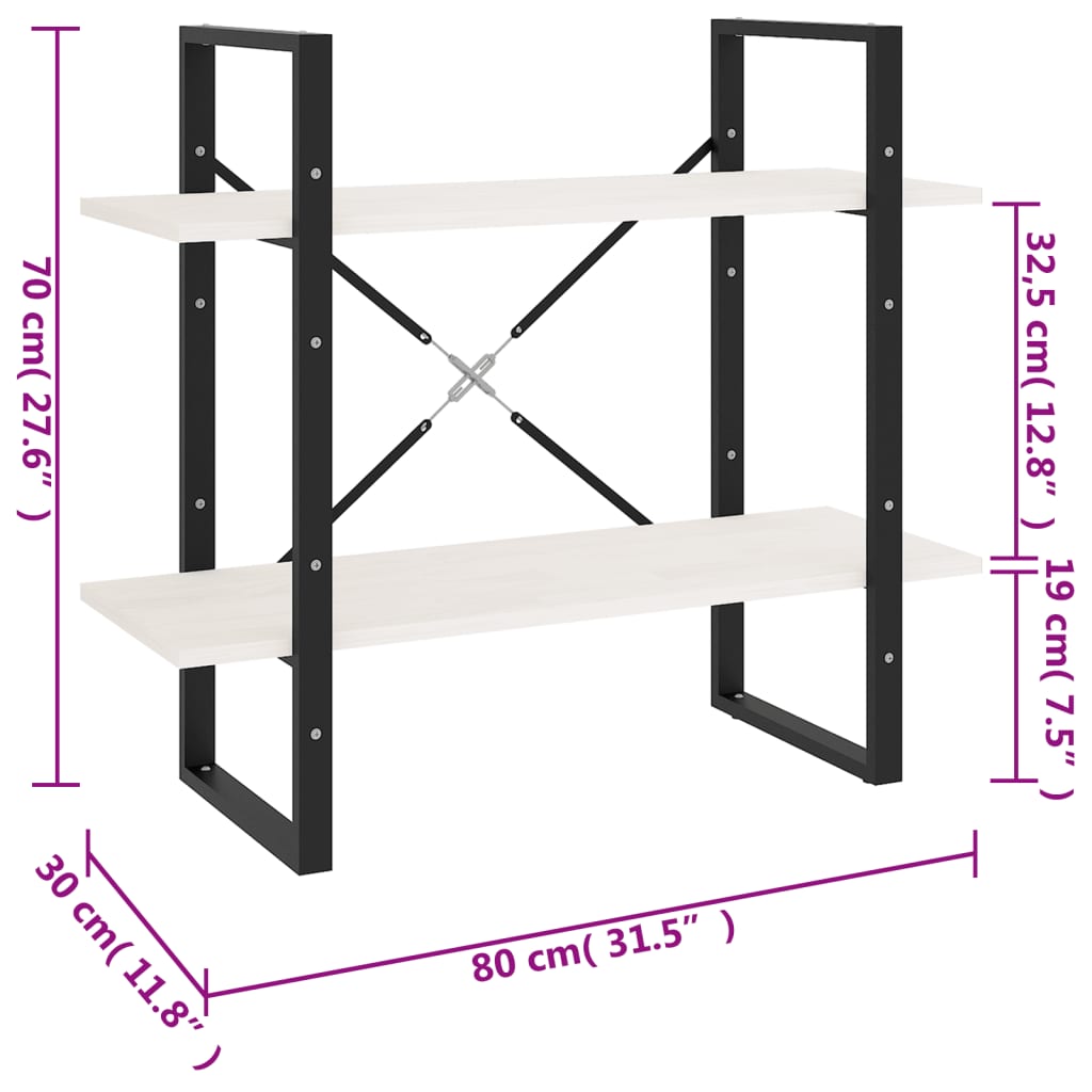 Ormarić za knjige s 2 razine bijeli 80 x 30 x 70 cm od borovine