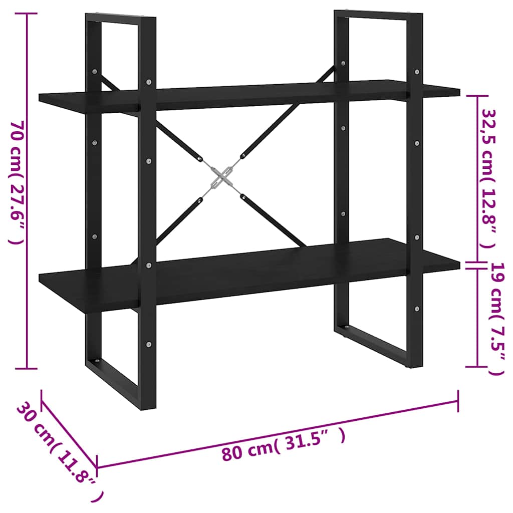 Ormarić za knjige s 2 razine crni 80x30x70 cm masivna borovina
