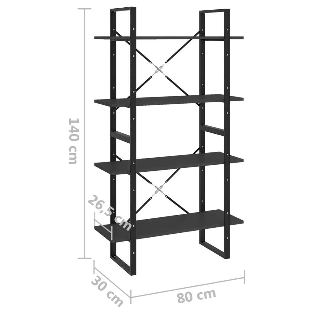 Ormarić za knjige 4 razine sivi 80x30x140 cm konstruirano drvo
