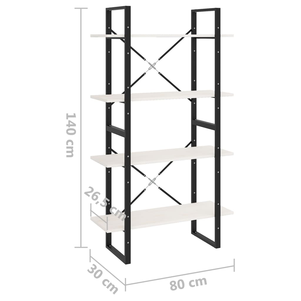 Ormarić za knjige s 4 razine bijeli 80x30x140 cm od borovine