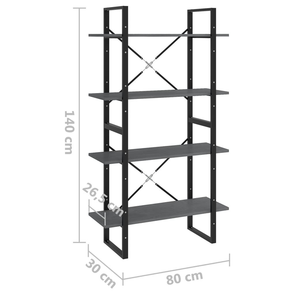 Ormarić za knjige s 4 razine sivi 80x30x140 cm od borovine
