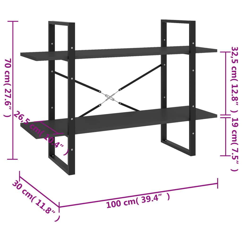 Ormarić za knjige 2 razine sivi 100x30x70 cm konstruirano drvo